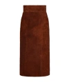 Alexander Mcqueen Womens Brown Brushed-suede Split Leather Midi Skirt In Brown