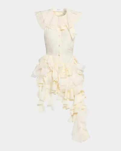 Alexander Mcqueen Backless Ruffle Silk Gown In Neutral