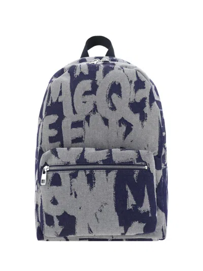 Alexander Mcqueen Backpacks In Dk Blue/ivory/black