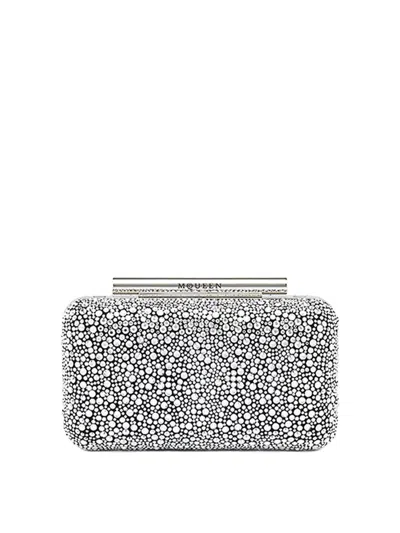 Alexander Mcqueen T-bar Crystal-embellished Clutch Bag In Silver