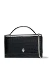 Alexander Mcqueen Medium Skull Croc Embossed Leather Top Handle Bag