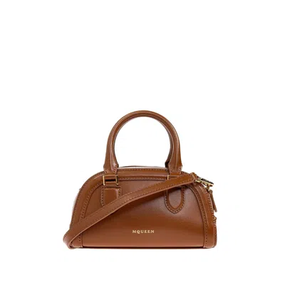 Alexander Mcqueen Mini Birdee Boston Top Handle Bag In Brown