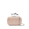 Alexander Mcqueen Four Ring Pink Clutch With Skull-shaped Studs And All-over Rhinestone Application In Leather Woman In Pink
