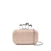 Alexander Mcqueen Four Ring Pink Clutch With Skull-shaped Studs And All-over Rhinestone Application In Leather Woman In Pink
