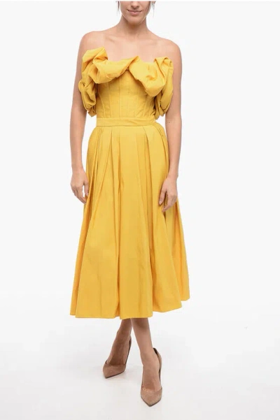 Alexander Mcqueen Balloon Sleeved Flared Dress With Corset Design In Yellow