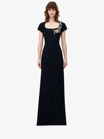 Alexander Mcqueen Banshee Embroidery Evening Dress In Black