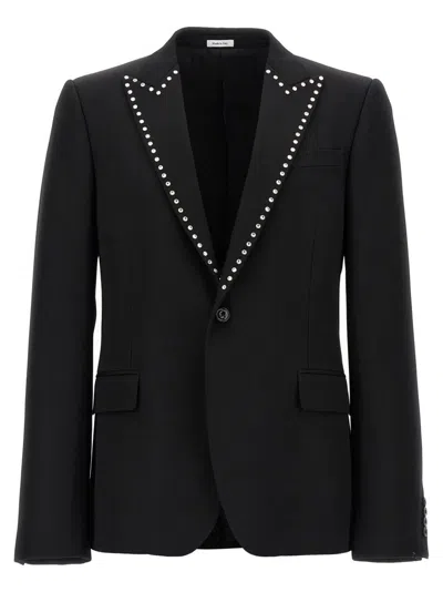 Alexander Mcqueen Wool Studded Blazer In Black