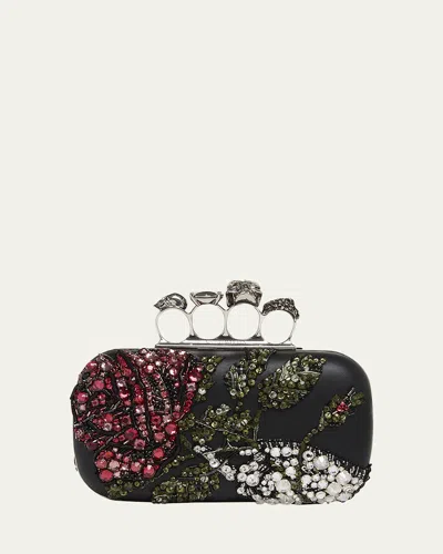 Alexander Mcqueen Bead & Crystal Flower Skull Four Ring Clutch Bag