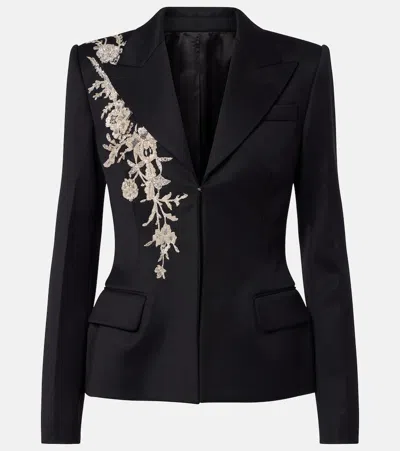 Alexander Mcqueen Beaded Embroidered Wool Blazer In Black