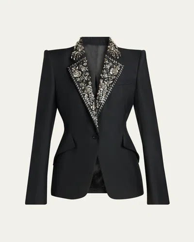 Alexander Mcqueen Beaded Lapel Single-breasted Jacket In Black