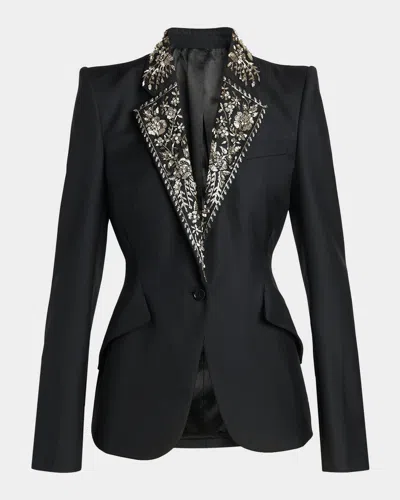 Alexander Mcqueen Beaded Lapel Single-breasted Jacket In Black