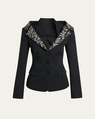 Alexander Mcqueen Beaded Off-the-shoulder Single-breasted Jacket In Black