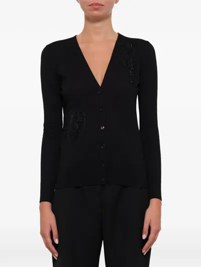 Alexander Mcqueen Beaded V-neck Cardigan In Black