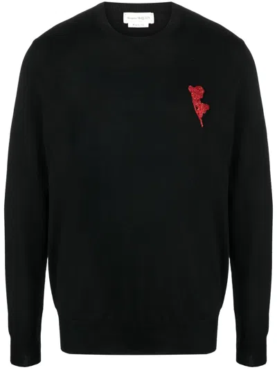 Alexander Mcqueen Beaded Wool Jumper In Schwarz