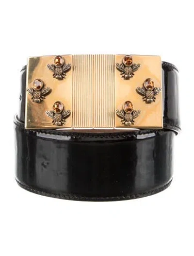 Pre-owned Alexander Mcqueen Bee Accent Leather Belt In Black