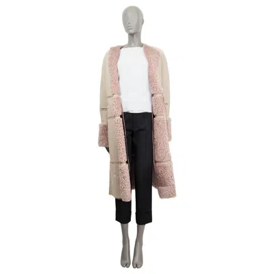 Pre-owned Alexander Mcqueen Beige & Pink Suede 2017 Shearling Coat Jacket 40 S