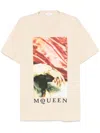 Alexander Mcqueen Crew Neck Graphic Print Short Sleeves In Beige