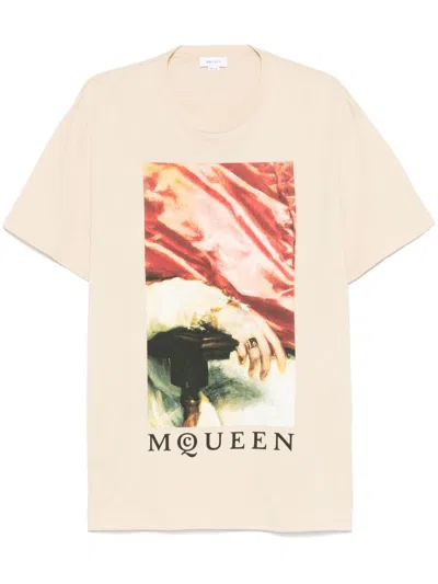 ALEXANDER MCQUEEN BEIGE COTTON T-SHIRT WITH PRINT