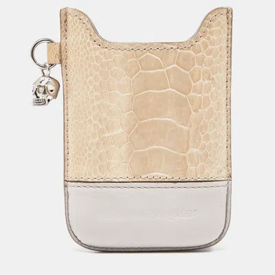 Pre-owned Alexander Mcqueen Beige Croc Embossed And Leather Phone Case