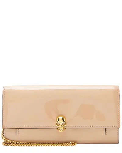 Alexander Mcqueen Beige Patent Leather Skull Wallet On Chain (authentic Pre-  Loved)