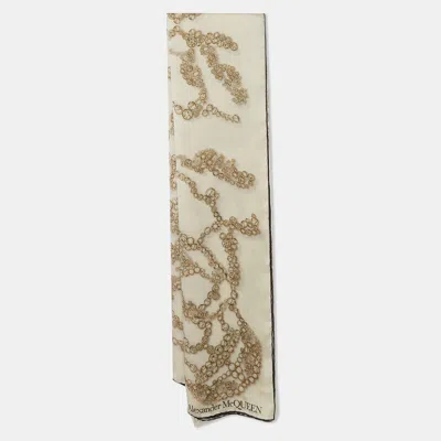 Pre-owned Alexander Mcqueen Beige Printed Silk Scarf In Sand