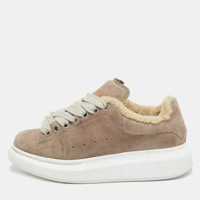Pre-owned Alexander Mcqueen Beige Shearling And Suede Oversized Low Top Sneakers Size 35