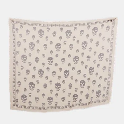 Pre-owned Alexander Mcqueen Beige Skull Print Modal Scarf In Pink