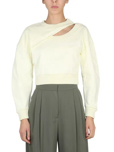 Alexander Mcqueen Beige Solid Crew Neck Sweatshirt In White