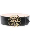 Alexander Mcqueen Flower Logo Plaque Buckle Belt In Black