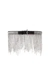 Alexander Mcqueen T-bar Crystal Fringe Leather Belt In Black