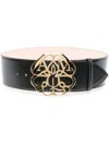 Alexander Mcqueen Flower Logo Plaque Buckle Belt In Black