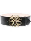Alexander Mcqueen Flower Logo Plaque Buckle Belt In Black