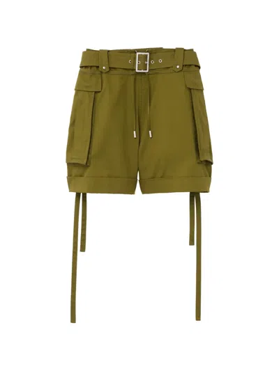 Alexander Mcqueen Belted Cotton-twill Shorts In Green