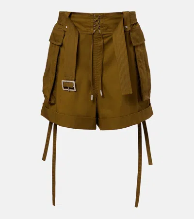 Alexander Mcqueen Belted Cotton Shorts In Green