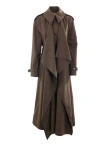 Alexander Mcqueen Double-breasted Trench Coat With Draped In Ebony