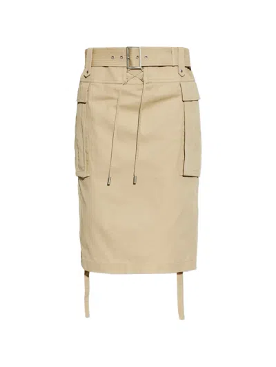 Alexander Mcqueen Belted Midi Cargo Skirt In Brown
