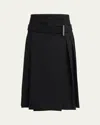 Alexander Mcqueen Belted Pleated Midi Wool Skirt In Black