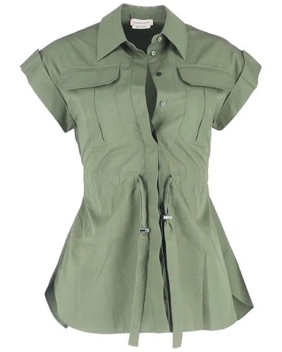 Alexander Mcqueen Belted Sleeveless Shirt (authentic Pre-loved) In Green