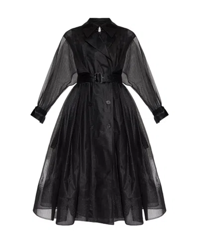 Alexander Mcqueen Belted Waist Tulle Trench Coat In Black
