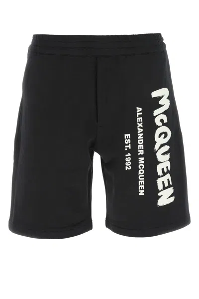 Alexander Mcqueen Bermuda Shorts With Graffiti Logo Print In Black