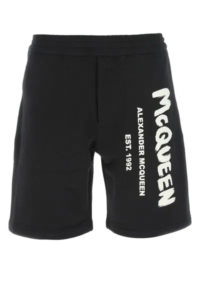 Alexander Mcqueen Logo Graffiti Bermuda Shorts In Black