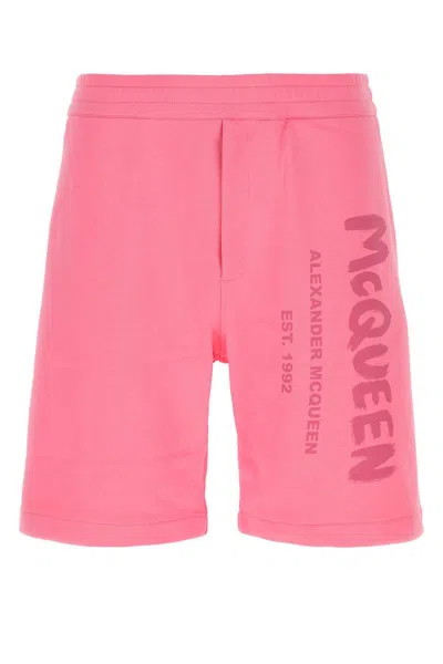 Alexander Mcqueen Bermuda Shorts With Graffiti Logo Print In Pink