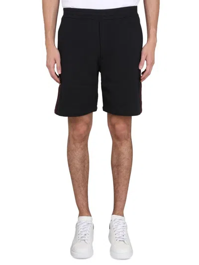 Alexander Mcqueen Bermuda Shorts With Selvedge Logo Band In Black