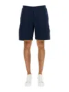 Alexander Mcqueen Men Bermuda Shorts With Selvedge Logo Band In Blue