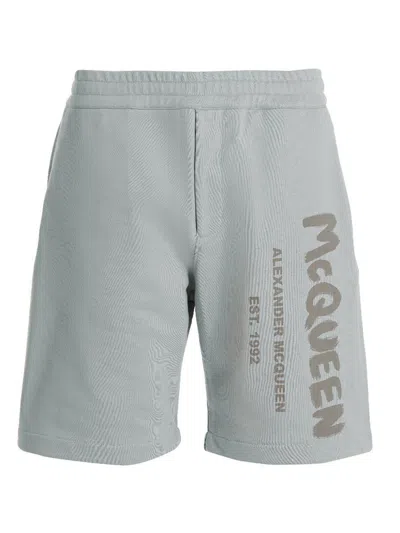 Alexander Mcqueen Mcqueen Men Bermuda Stampa Logo In Blue