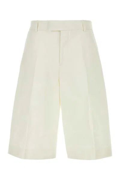 Alexander Mcqueen Wide Leg Twill Bermuda Shorts In White