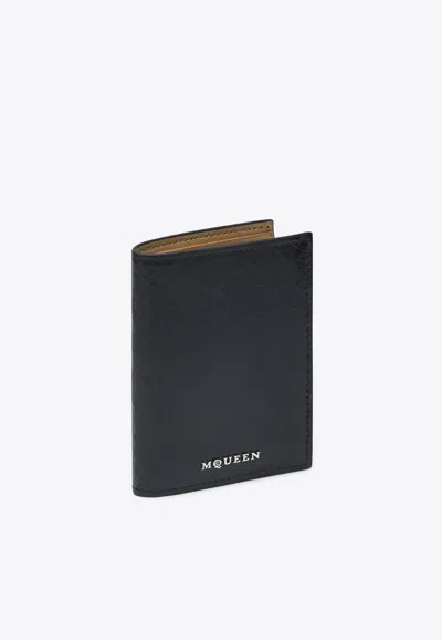 Alexander Mcqueen Bi-fold Crackled Leather Cardholder In Black