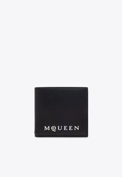 Alexander Mcqueen Bi-fold Leather Wallet With Logo-print In Black