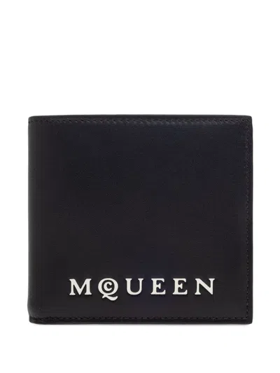 Alexander Mcqueen Bifold Wallet In Smooth Calf Leather With Logo Print