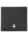 Alexander Mcqueen Calfskin Skull Bifold Card Holder In Black